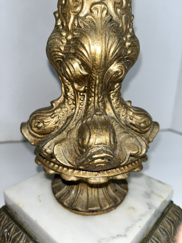 HOLLYWOOD REGENCY Italian Marble Table Brass Dolphin Base 16.5" gallery