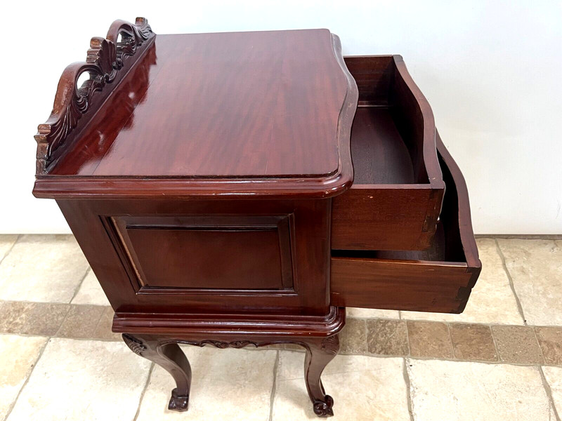 Vintage Table Nightstand Two Dovetail Drawers French country Carved Mahogany gallery
