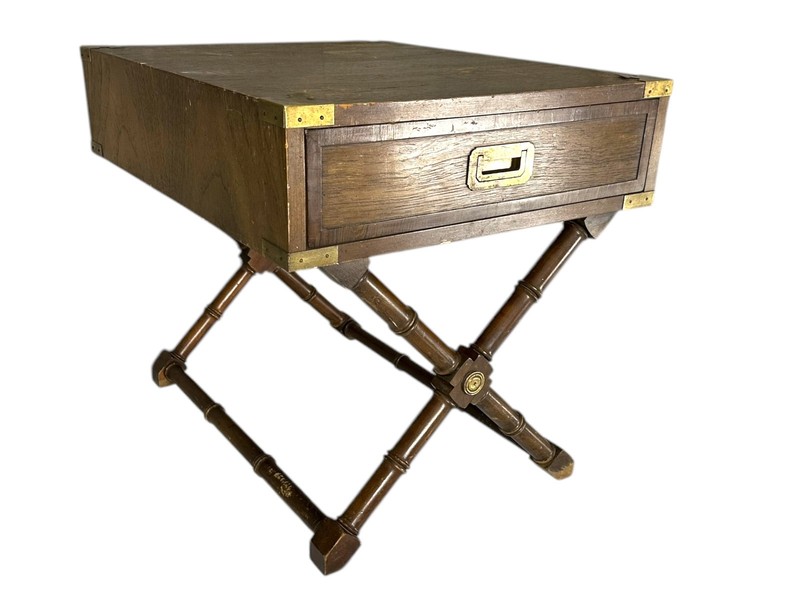 Campaign End Table Hekman Walnut With Drawer X Base Faux Bamboo gallery