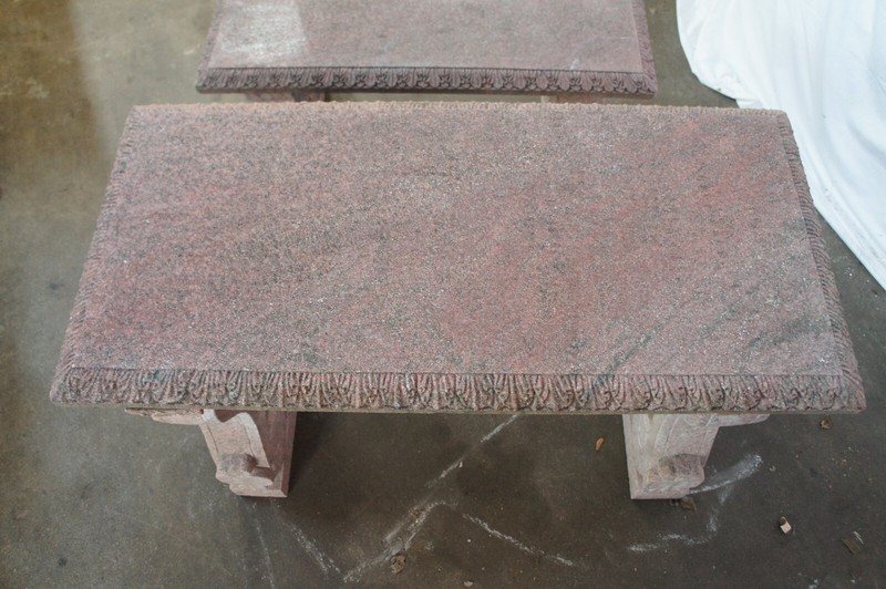 Vintage Italian Granite Carved Stone Outdoor Picnic Dining Table & Benches 50" gallery