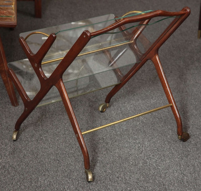 Glass and Walnut Magazine Cart by Cesare Lacca, Italy, 1955 gallery
