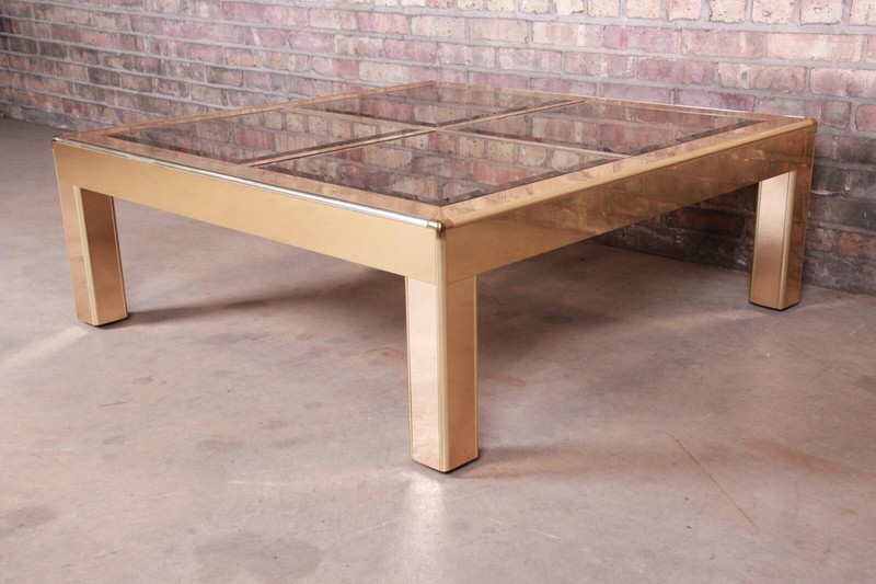 Mastercraft Mid-Century Modern Hollywood Regency Brass and Glass Cocktail Table gallery
