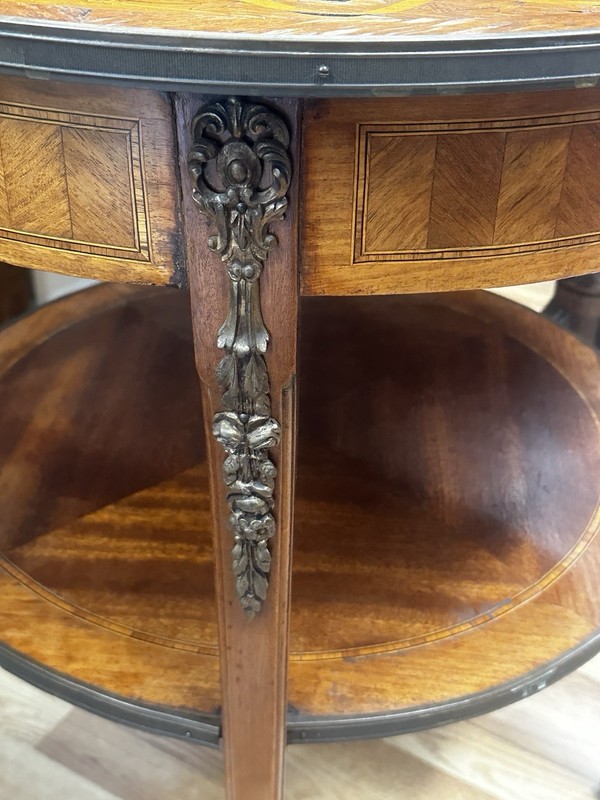 French Antique Louis XV Inset Beautiful Marble Top Inlaid Side Center Table gallery