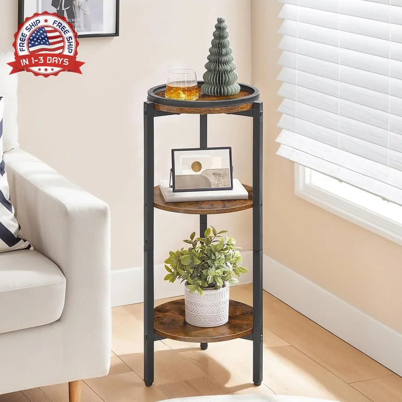 Rustic Brown 3-Tier Round Side Table 28.7 H for Living Room gallery
