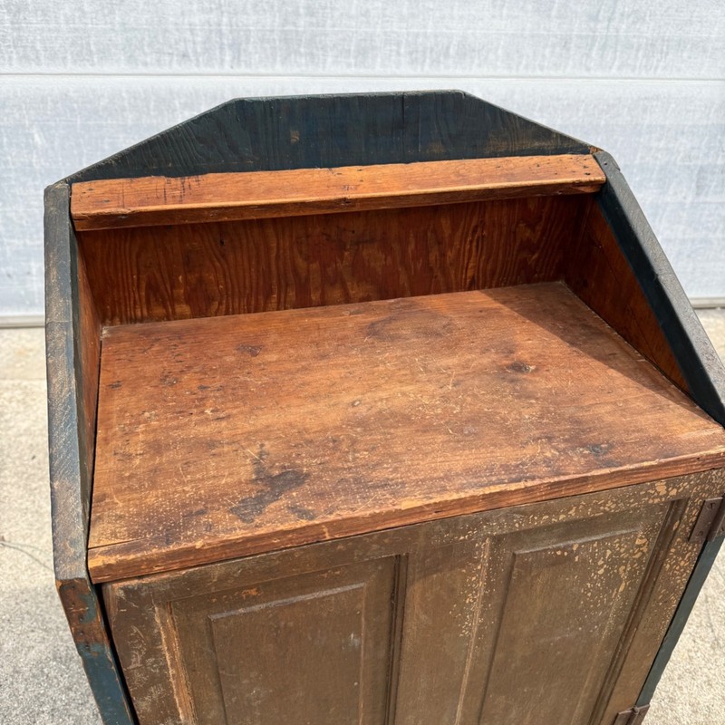 Antique 19th c. Primitive Blue Paint Farmhouse End Bedside Table Cabinet Nightst gallery