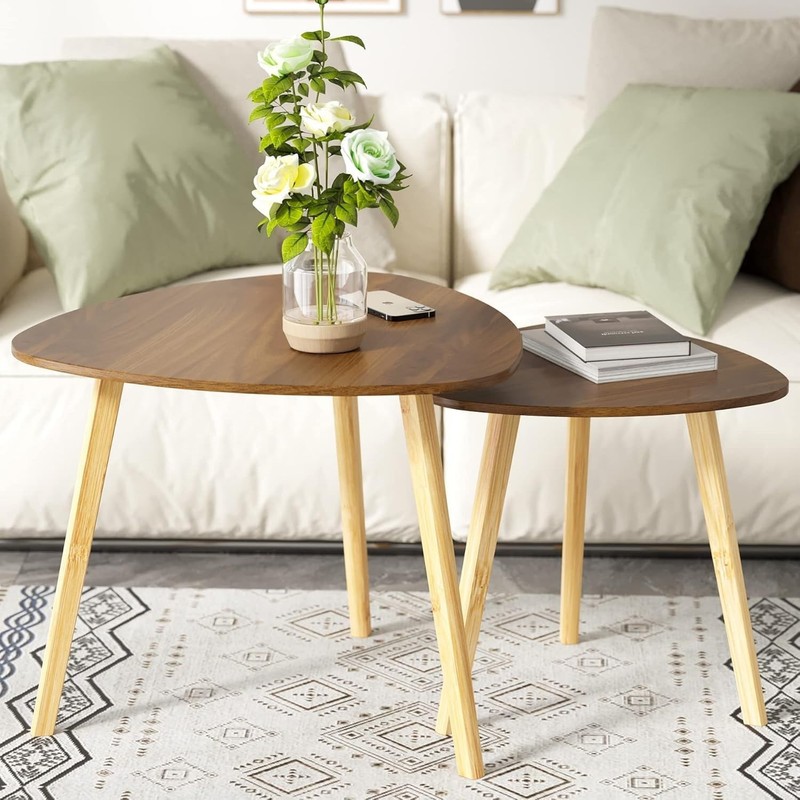 Contemporary Walnut Finish Nesting Tables Twin Pack for Living Room gallery