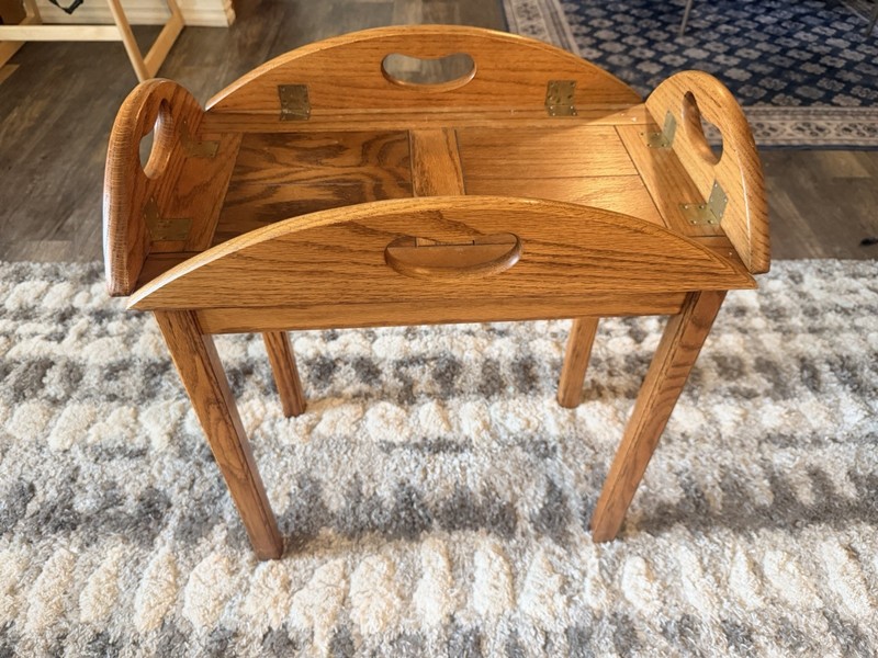 Vintage Oak Butler Tray Table Folding Handles gallery