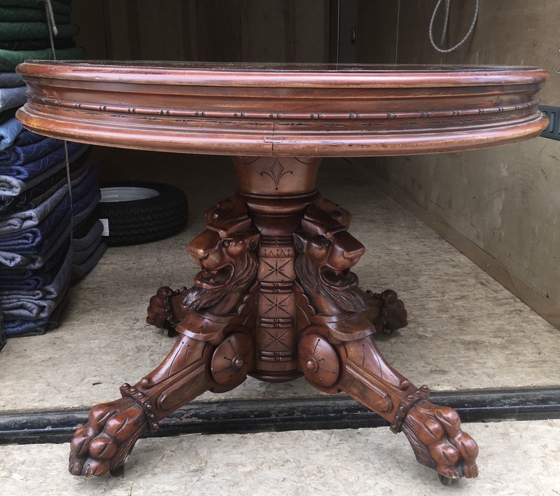 WALNUT AND BURL CARVED GRIFFIN TABLE, BARDWELL,ANDERSON & CO. BOSTON gallery