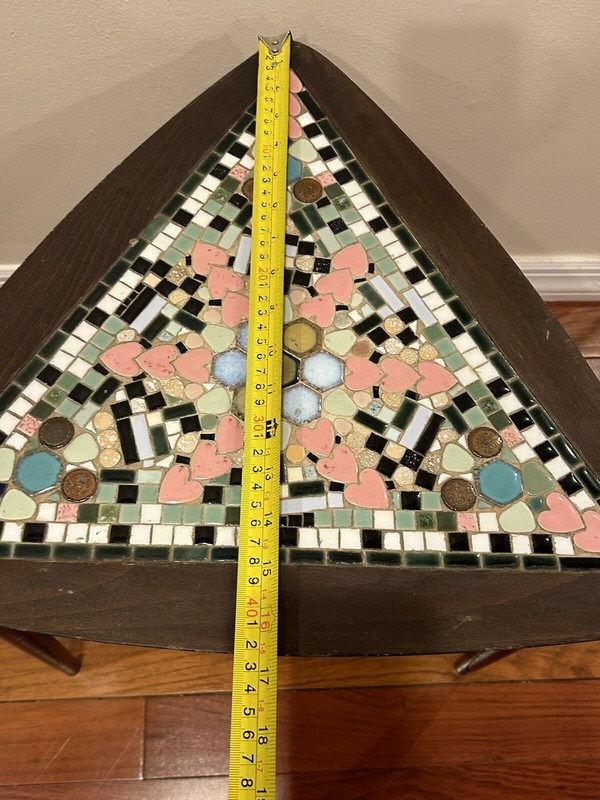 Lobeco handcrafted In Romania Mid Century Mosaic Stacking Table Wood 3 Leg 16” H gallery
