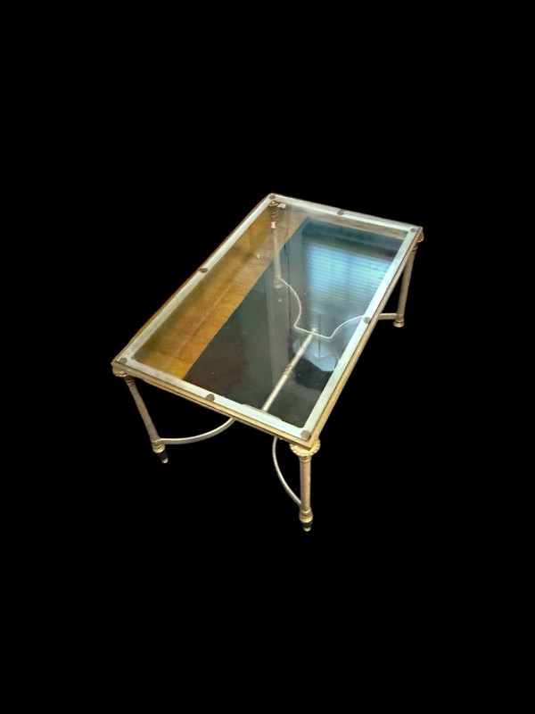 Hollywood Regency Manor Of Maison Jansen Beveled Glass Table Steel & Brass Italy gallery