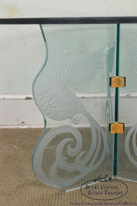 Contemporary Phoenix Etched Round Glass Dining Table (possibly Pace) gallery