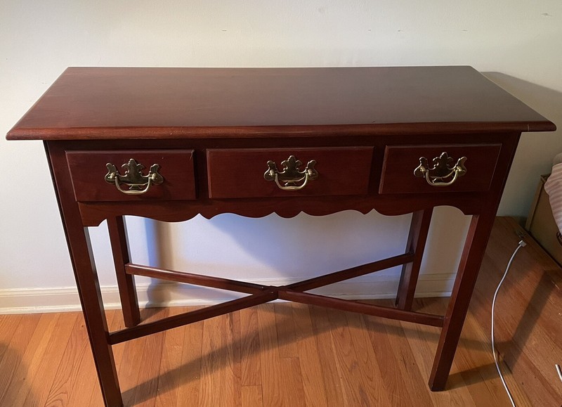 Councill Mahogany Console Sofa Table 3 Drawer Chippendale Brass Pull Made In USA