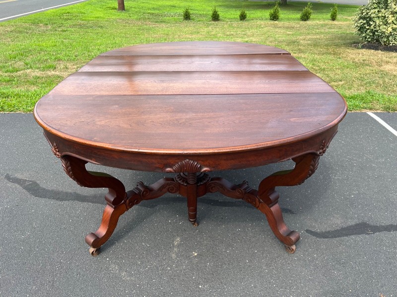 Great Antique Rococo Revival Solid Walnut Dining Table with Two Leaves gallery