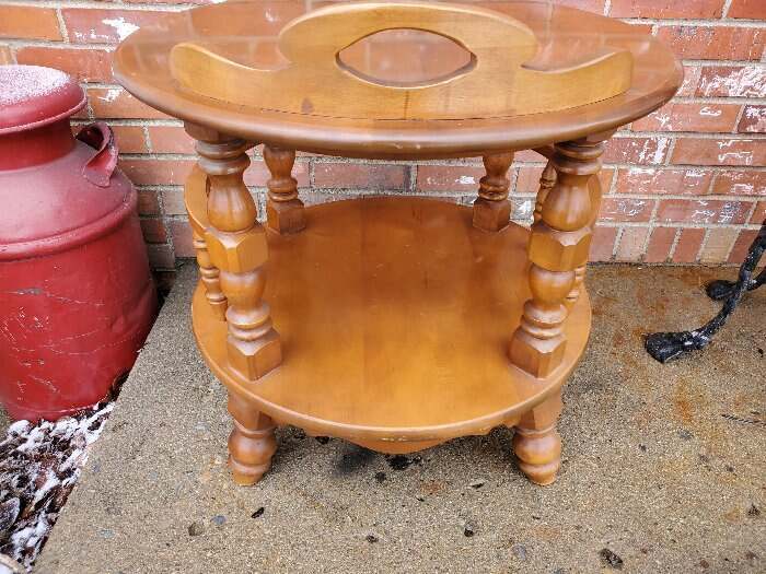 Vintage Round End Table 2 Tier Solid Hard Rock Maple gallery