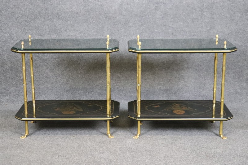Pair of Finest Quality Maison Bagues Attributed Faux Bamboo Chinoiserie Tables gallery