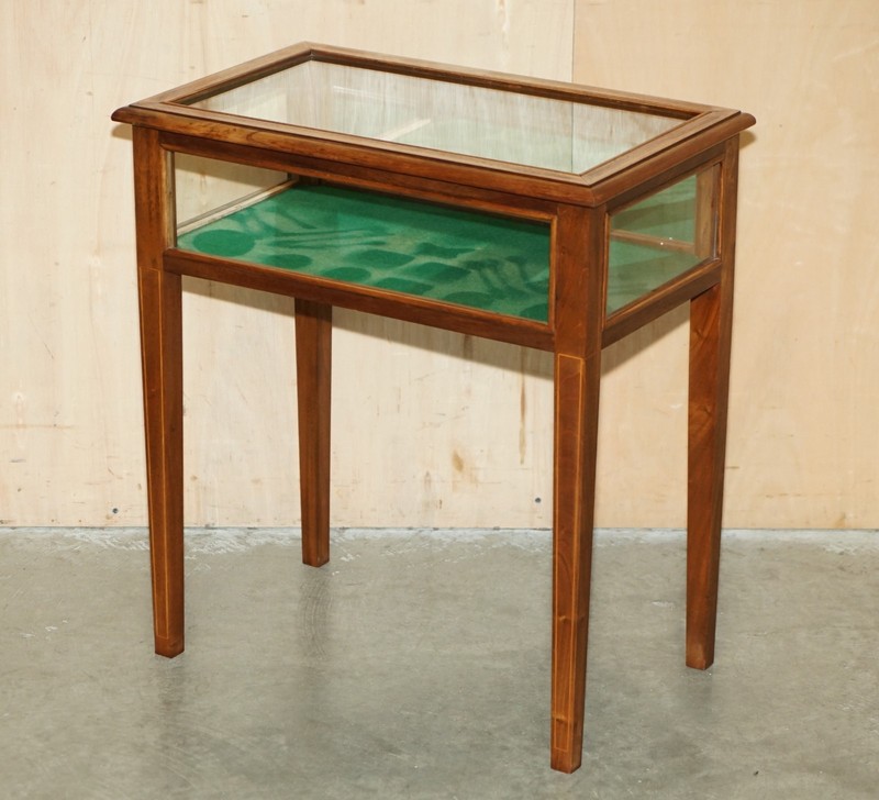 ANTIQUE EDWARDIAN MAHOGANY GLASS DISPLAY CASE SIDE END TABLE FOR TRINKETS ETC gallery