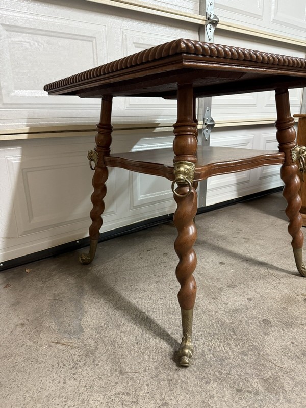 Antique Victorian Barley Twist Rope Parlor Table With Brass Head Feet gallery