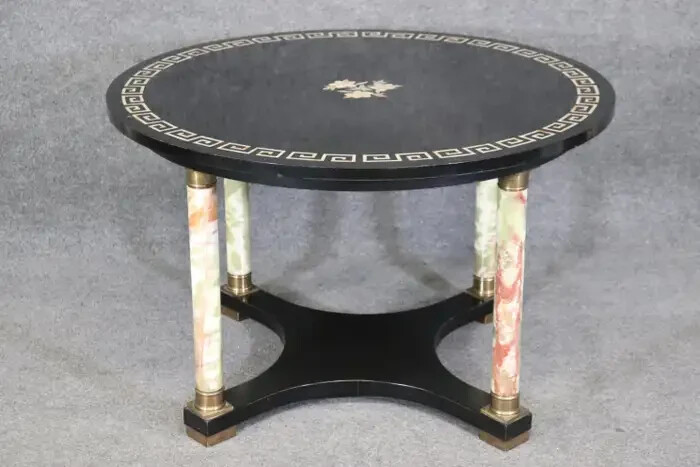 Italian Neoclassical Green Onyx and Mother of Pearl Inlaid Center Table gallery