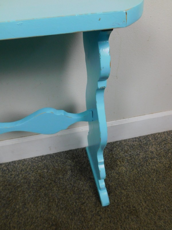 1930s Deco Small Console Table Painted Wood Hallway Stand Antique Trestle 26" W gallery