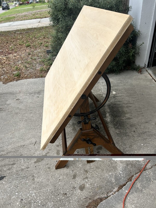 Vintage Hamilton Oak Maple Cast Iron Drafting Table 1958 Very Good Condition gallery