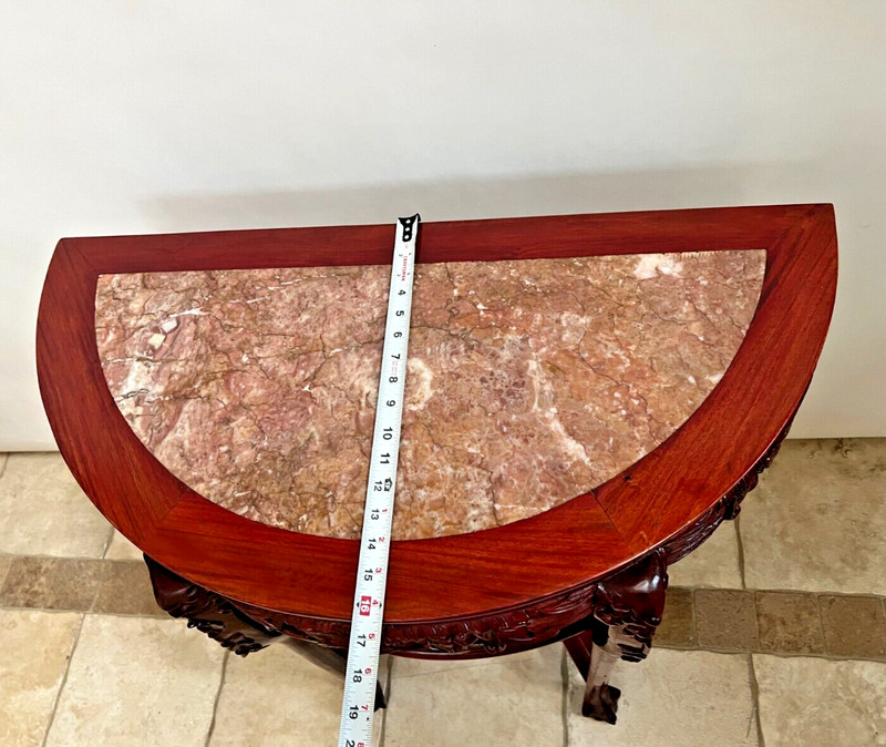 Vintage Demilune Console Table Three lower shelves carved claw feet Etagere gallery