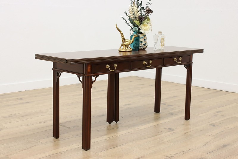 Georgian Mahogany Flip Top Hall Console & Dining Table Baker #56926