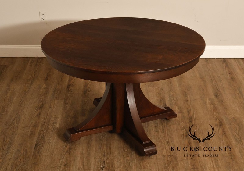 Antique Stickley Brothers 48" Round Oak Dining Table w/2 Leaves gallery