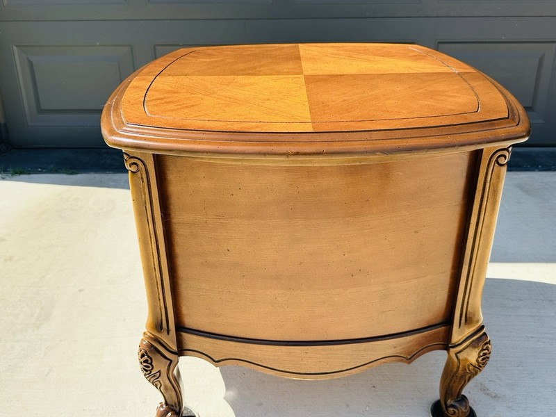 Beautiful Vintage French Provincial Maple Drum Table W/ Screened Window Doors gallery