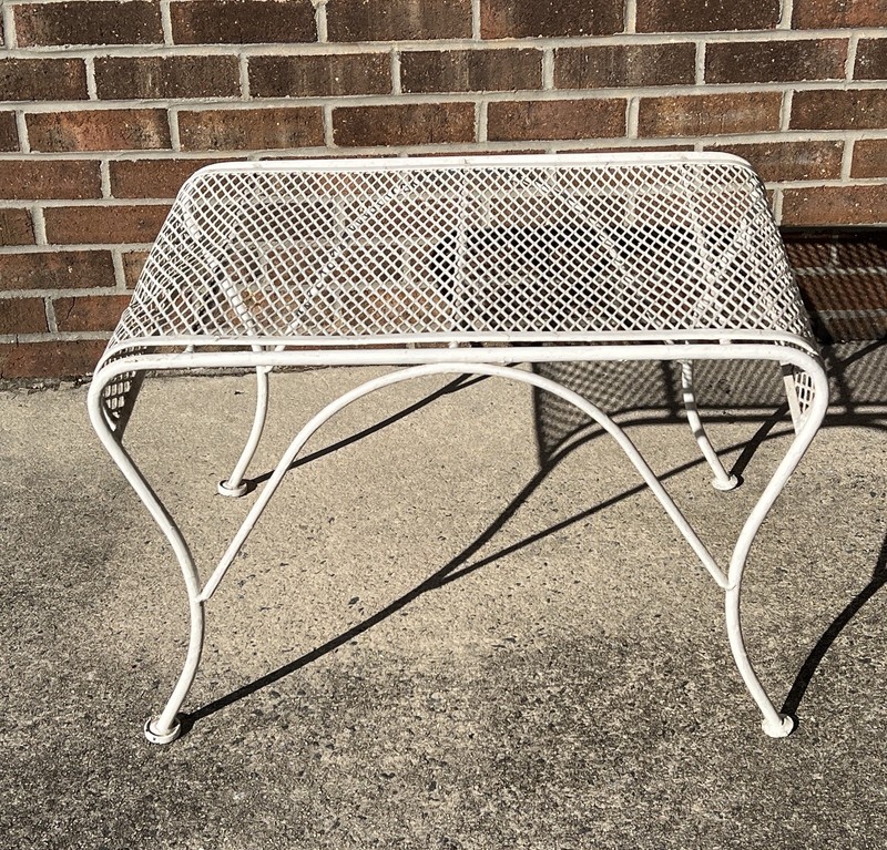 VINTAGE MCM JOHN SALTERINI WOODARD WHITE WROUGHT IRON WATERFALL LARGE SIDE TABLE