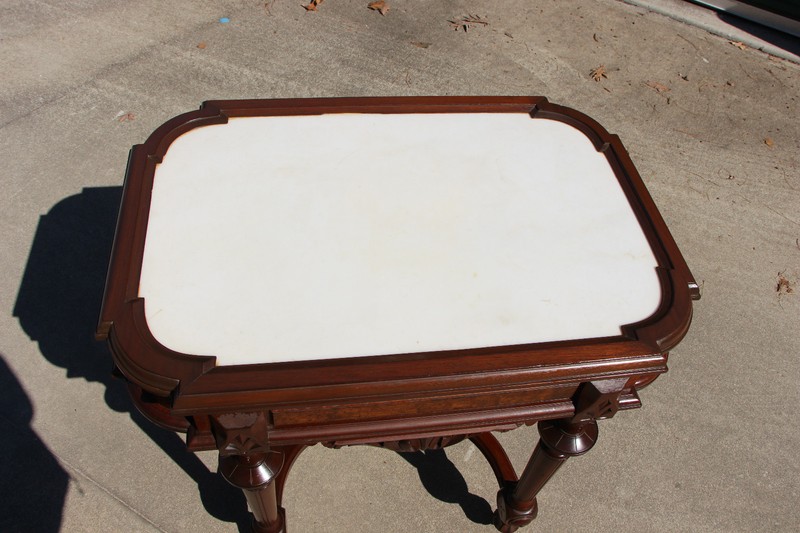 Superb Large Walnut Victorian Picture Frame Marble Top Library Table ~Ca.1870 gallery