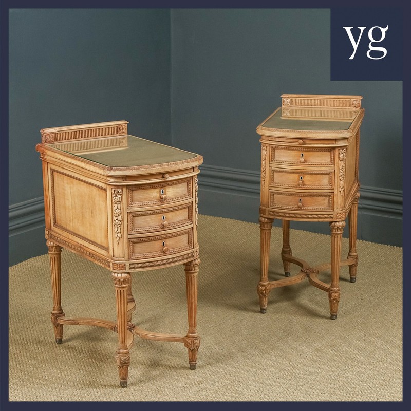 Antique Italian Pair Two Renaissance Beech Lime Washed Besides Cabinets Tables
