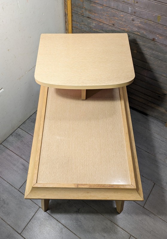 Vintage Mid Century Modern Atomic 2-Tier Blonde Formica Wood Step End Table gallery