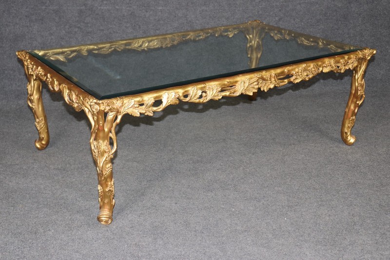 Regency Style Carved Branch and Leaf Coffee Table In the Manner of Bagues gallery