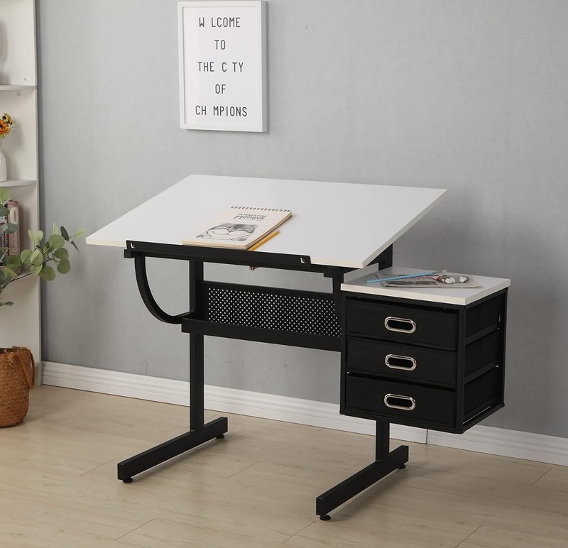 Adjustable Drafting Table with Stool & Storage Art Desk for Drawing Crafting gallery