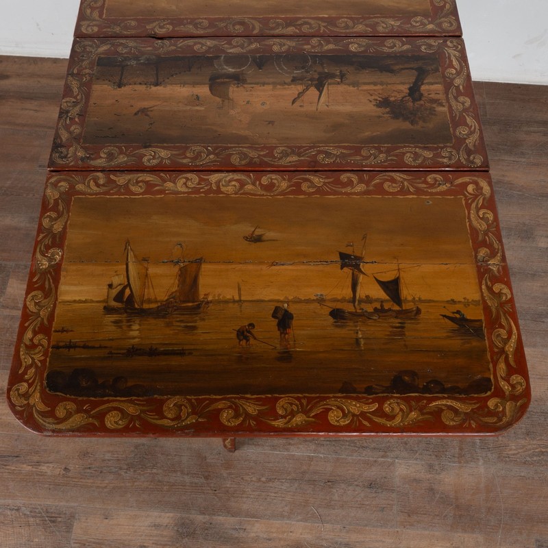 Early 19th Century Original Hand Painted Dutch Drop Leaf Table Console gallery