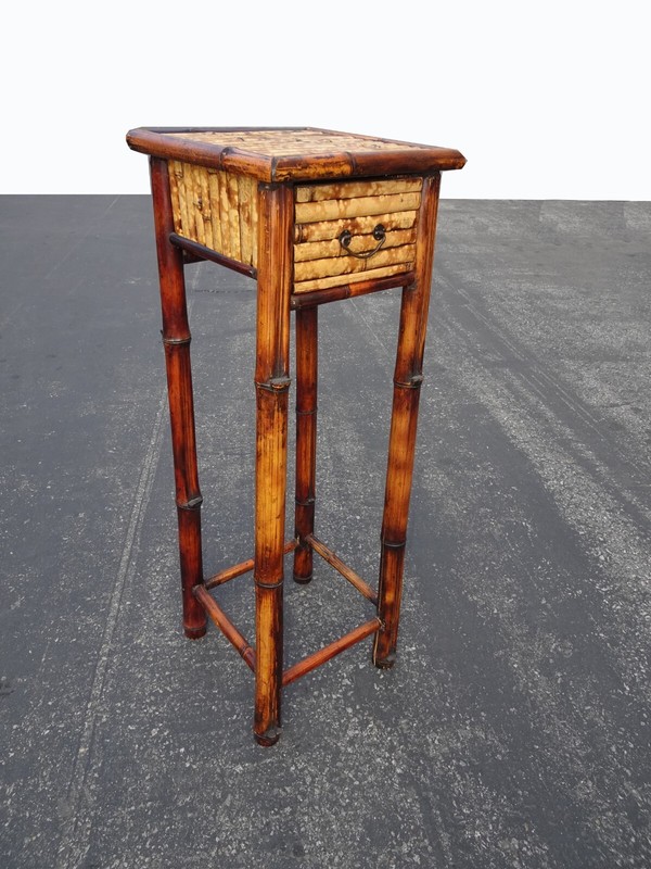Vintage French Counry Bamboo Rattan Plant Stand ~ Side Table with a Drawer gallery