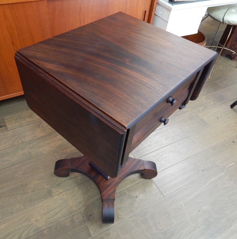 Refinished Antique Empire Victorian mahogany drop leaf side parlor end table gallery