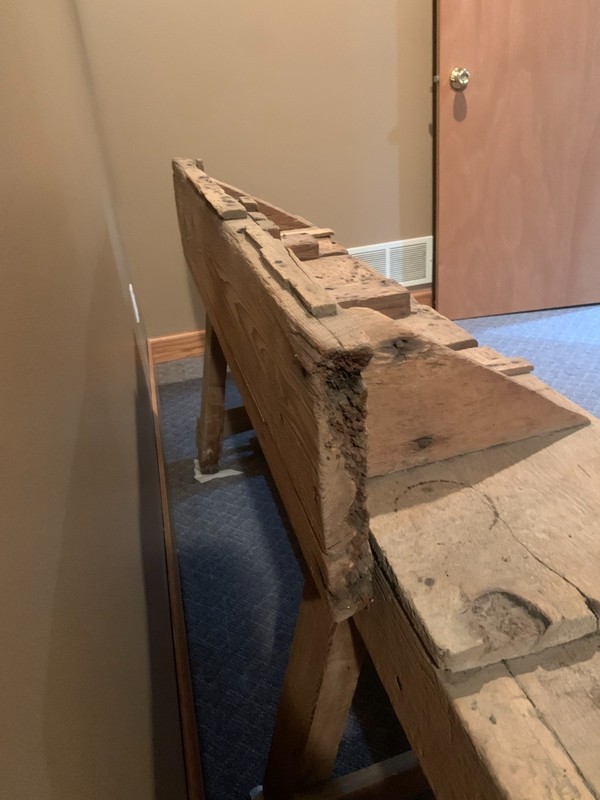 Antique Primitive Nursery Sorting/Tying Bench – 6ft Hewn Timber, Trestle Base gallery