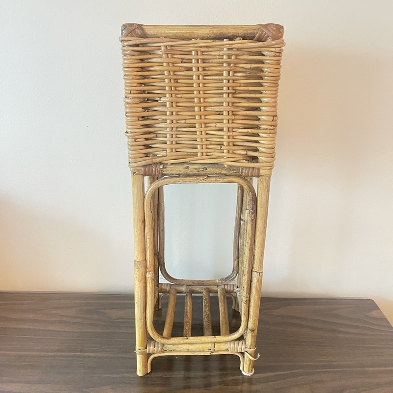 Vintage Art Nouveau Molded Rattan Burnt Bamboo Square Plant Stand Table MCM Boho gallery