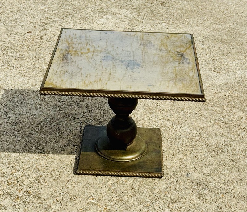 Hollywood Regency Gold GILTWOOD Rope Glass Top Pedestal Side Table Table Vintage gallery