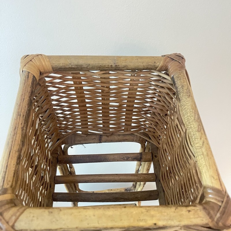 Vintage Art Nouveau Molded Rattan Burnt Bamboo Square Plant Stand Table MCM Boho gallery