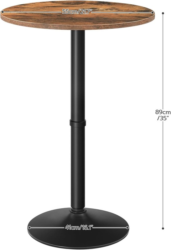 HOOBRO Round Bar Table, 35" Tall Pub Cocktail Rustic Brown + Black gallery