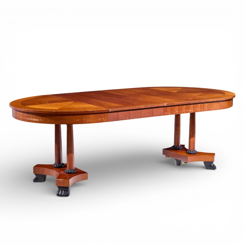 Baker Furniture Neoclassical Cherry Wood Expanding Dining Table with 2 Leaves