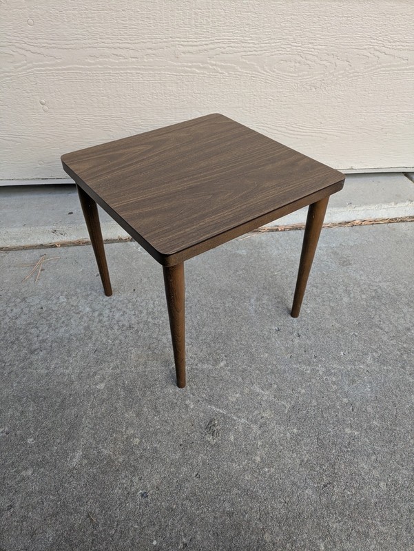 Vintage Mid Century Modern Atomic Formica Walnut Wood Square Side End Table H95