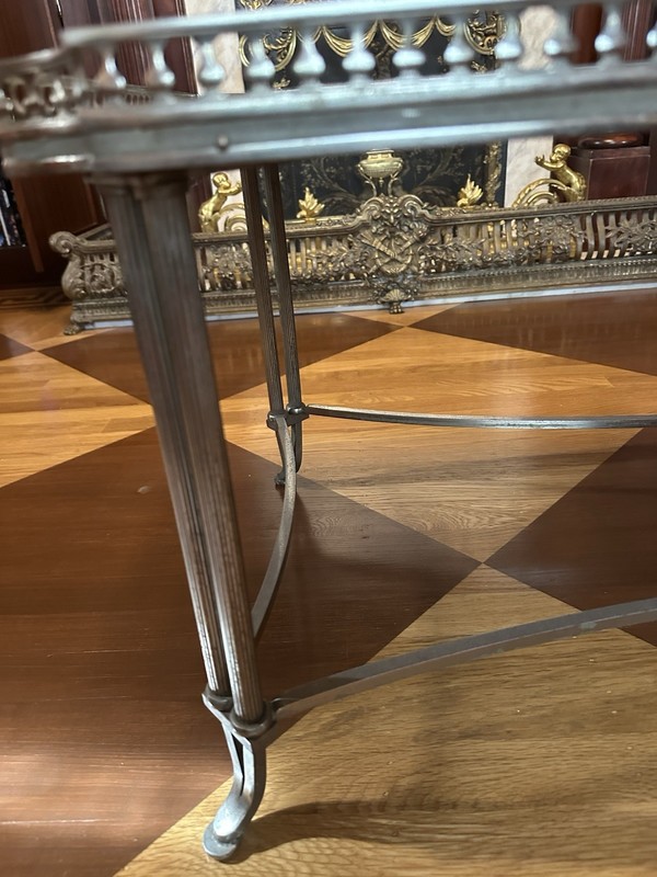 Maison Jansen Low Table Silvered Bronze And Mirrored Glass Top , Signed JANSEN gallery