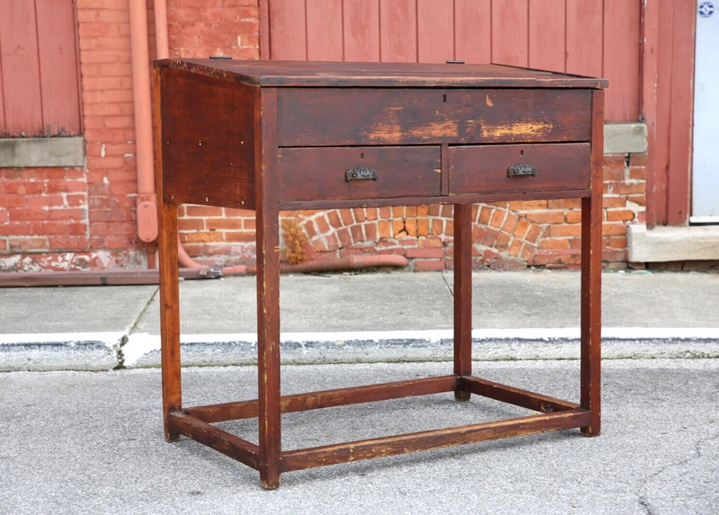 Antique drafting table wood apothecary drawer slanted artist desk stand vintage gallery