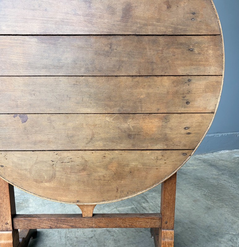Antique French Solid Oak and Ash Rustic Wood Wine Tasting Table Tilt Top gallery