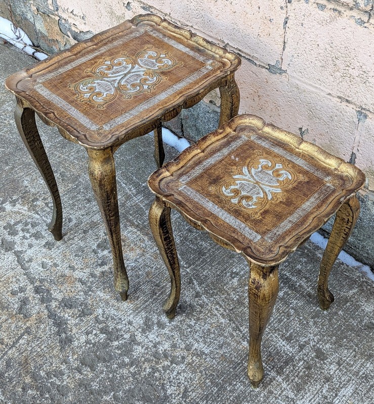 Set Vintage Antique Old SOLID Wood Nesting Nested Accent Plant Stand Side Tables gallery