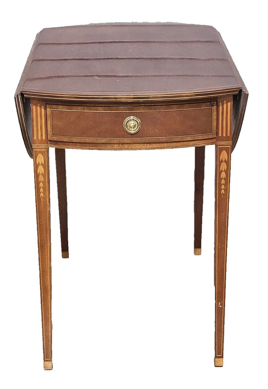 Baker Furniture Mahogany Pembroke Table Drop Leaf Table Bellflower Inlays