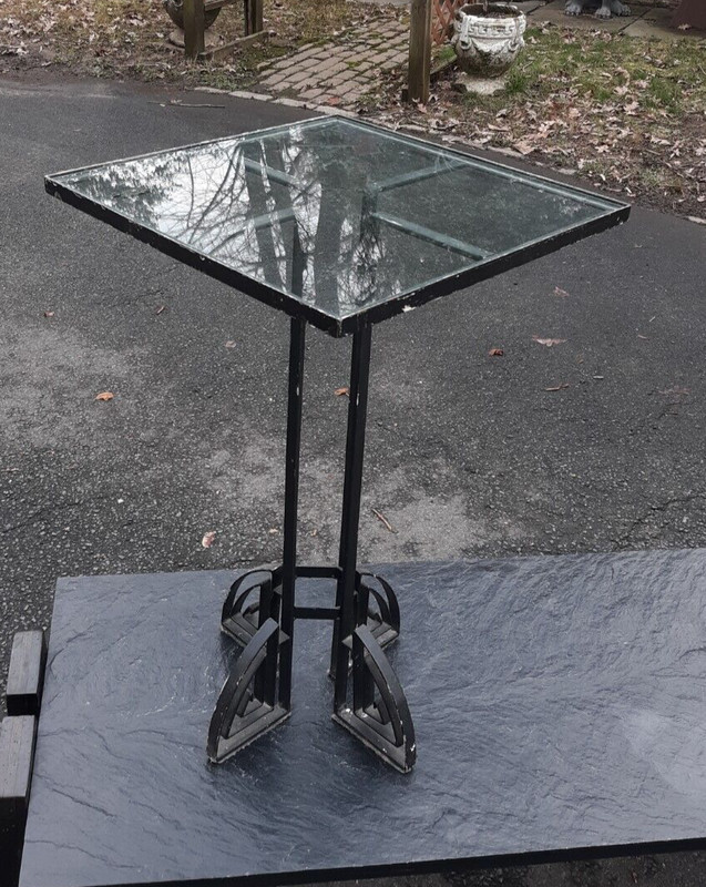 Art Deco Wrought Iron Glass Top Table Stand